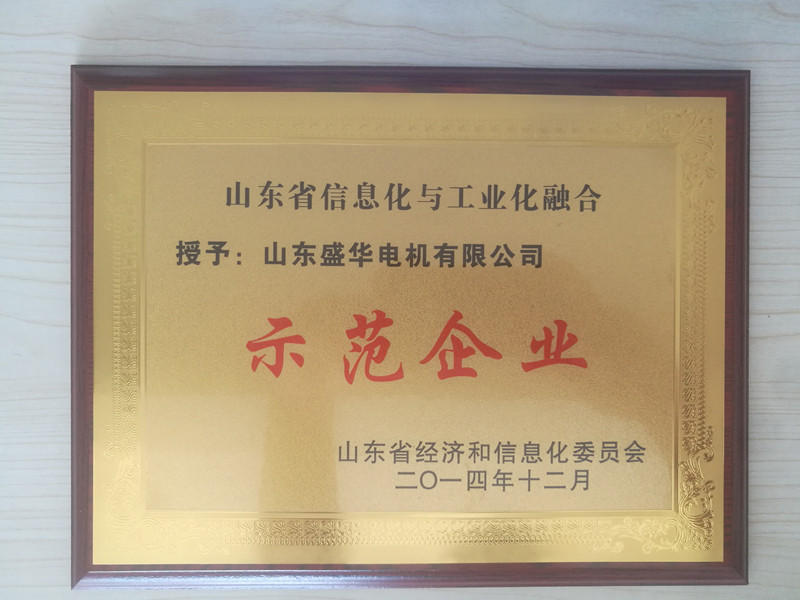  盛華電機(jī)公司資質(zhì)榮譽(yù)《信息化與工業(yè)化融合示范企業(yè)》